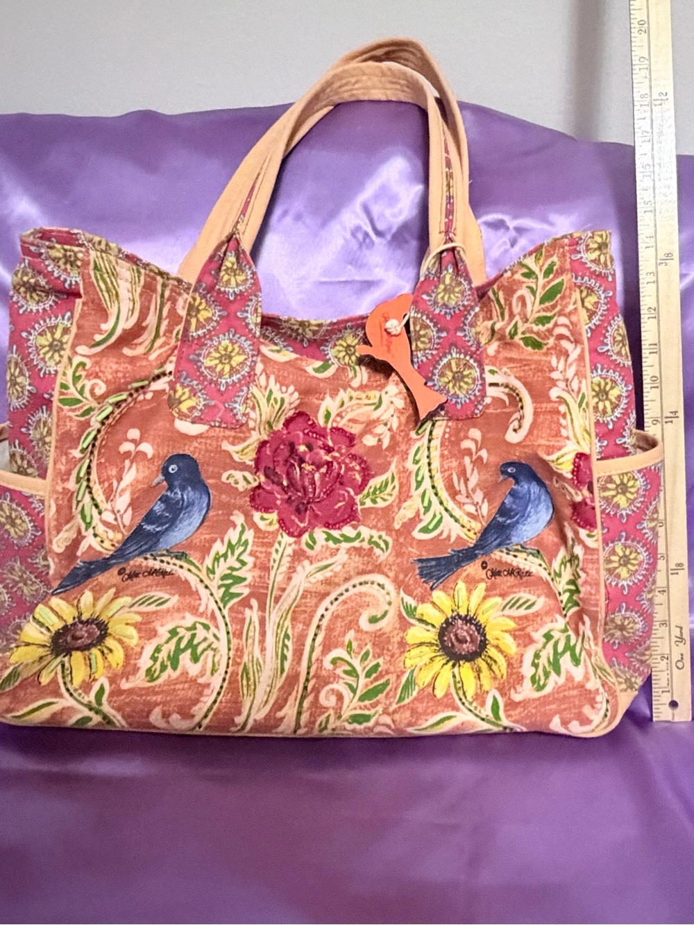 Floral & Bird Peach Tote Bag